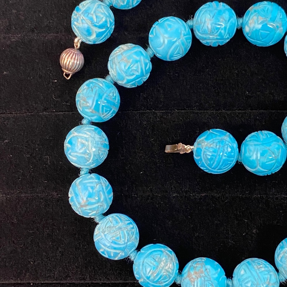 ๐HP๐ Shou Carved Turquoise 925 Silver Necklace - Picture 5 of 16